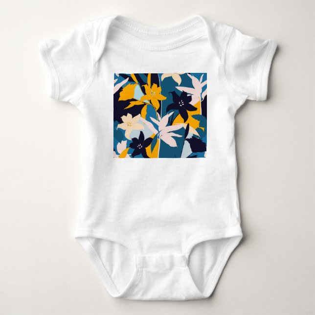 Retro Lily Flowers Seamless Pattern Baby Bodysuit (Front)