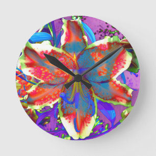 Retro Lily Round Clock