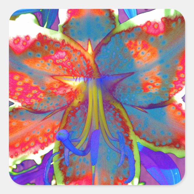 Retro Lily Square Sticker (Front)