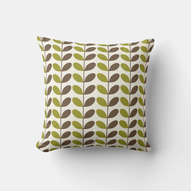 Retro Lime and Olive Leaf Pattern Throw Pillow (Front)