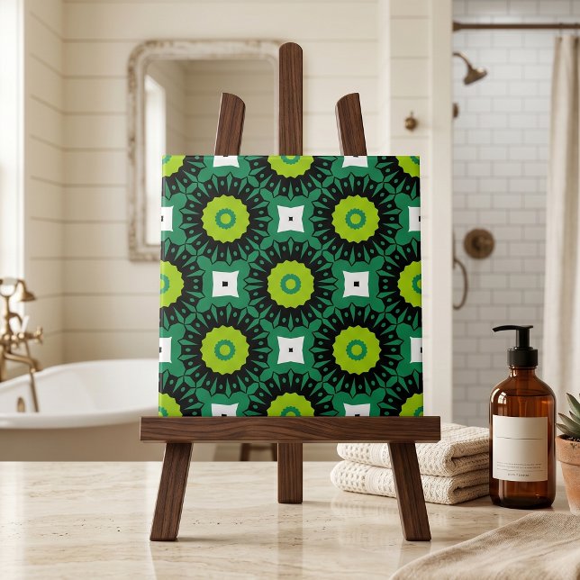 Retro Lime Green Black Geometric Mosaic Pattern Tile (Creator Uploaded)