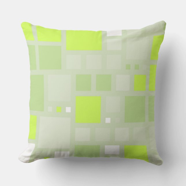 Retro Lime Green Squares Pattern Throw Pillow (Front)