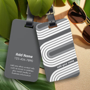 Retro Line Arch Pastel Grey Colours Script Name Luggage Tag