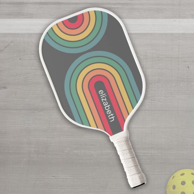 Retro Line Arch Pastel Rainbow Colours Custom Name Pickleball Paddle (Creator Uploaded)