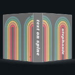 Retro Line Arch Pastel Rainbow Colours Script Name Binder<br><div class="desc">A funky line arch pattern with pastels - blue, green, yellow, orange and red. The retro design includes curves and lines in thick colours. Add your name or delete the text for a fun retro design. The name is a trendy script font in white. If you click on the customize...</div>