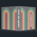 Retro Line Arch Pastel Rainbow Colours Script Name Binder<br><div class="desc">A funky line arch pattern with pastels - blue, green, yellow, orange and red. The retro design includes curves and lines in thick colours. Add your name or delete the text for a fun retro design. The name is a trendy script font in white. If you click on the customize...</div>