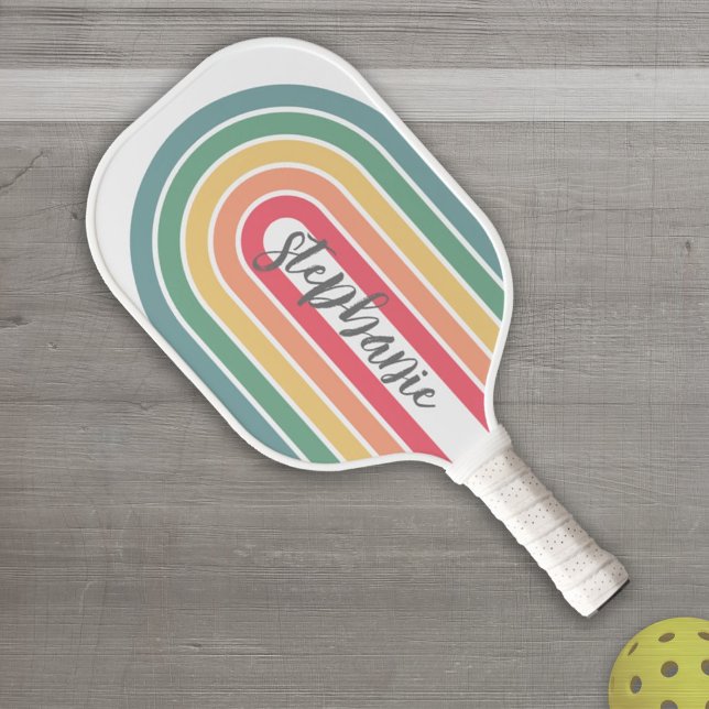 Retro Line Arch Pastel Rainbow Colours Script Name Pickleball Paddle (Creator Uploaded)
