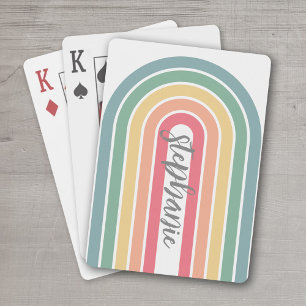 Retro Line Arch Pastel Rainbow Colours Script Name Playing Cards