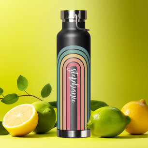 Retro Line Arch Pastel Rainbow Colours Script Name Water Bottle