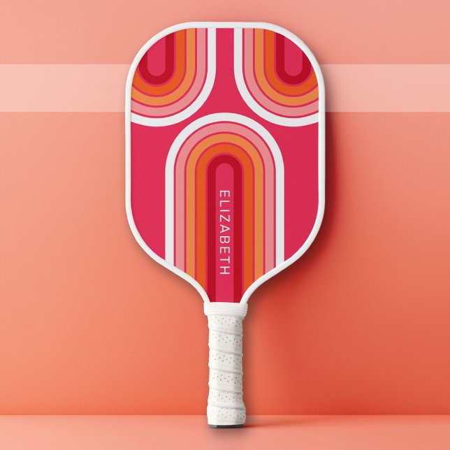 Retro Line Arch with Hot Pink Orange - Monogram Pickleball Paddle (Custom Pickleball Paddle)