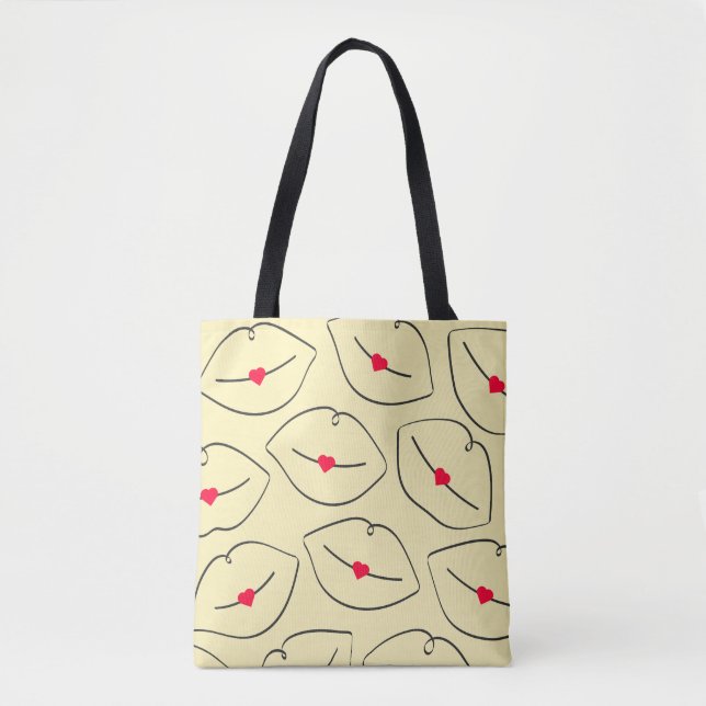 Retro Line Art Lips & Hearts Sunshine Yellow Tote Bag (Front)