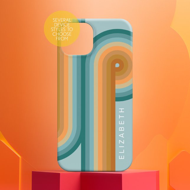 Retro Line Art Sunset Southwest Colors Circle Case-Mate iPhone Case (Personalized Phone Case with Custom Name - Pick Your Device)