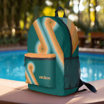 Retro Line Art Sunset Southwest Colours Circle Printed Backpack<br><div class="desc">A bohemian curved design with a striped pattern and circular shapes in teal,  orange and brick red sunset colours. A bold yet minimal design with an optional area to add text.</div>