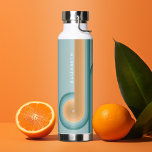 Retro Line Art Sunset Southwest Colours Circle Water Bottle<br><div class="desc">A bohemian curved design with a striped pattern and circular shapes in teal, orange and brick red sunset colours. A bold yet minimal design with an optional area to add text. For advanced users, you can click on the edit/customize button and change the colours of the lines. An optional place...</div>
