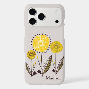 Retro Line Art Yellow Floral Personalized Name