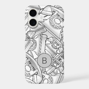 Retro Line Drawing Telephone Pattern Monogram