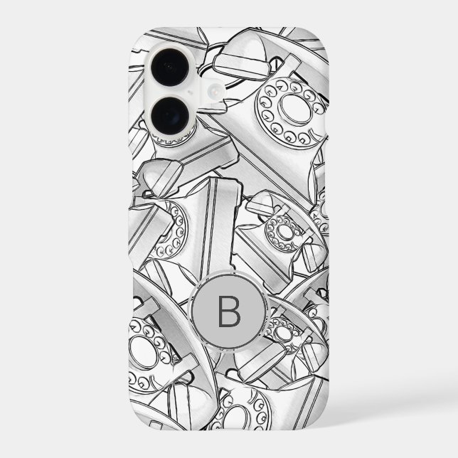 Retro Line Drawing Telephone Pattern Monogram (Back)