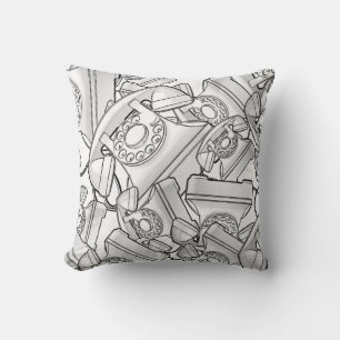 Retro Line Drawing Telephone Pattern Throw Pillow