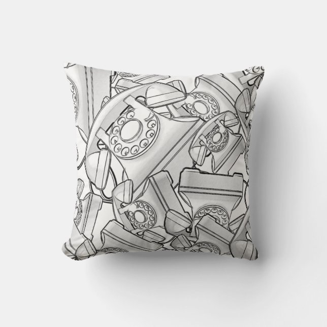 Retro Line Drawing Telephone Pattern Throw Pillow (Front)