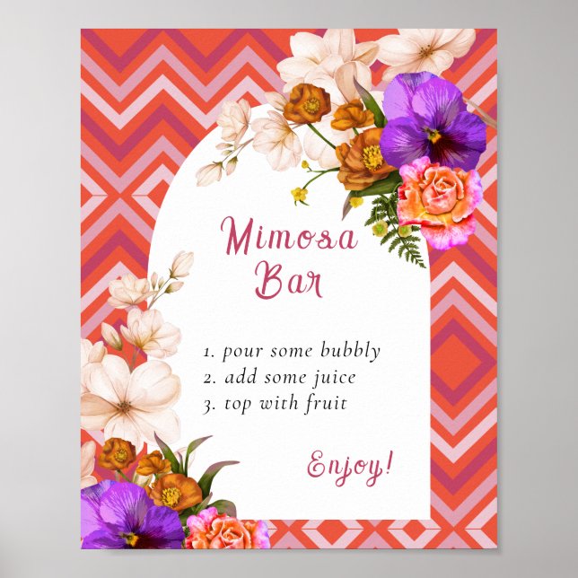 Retro Line Floral Bridal Shower Mimosa Bar Poster (Front)