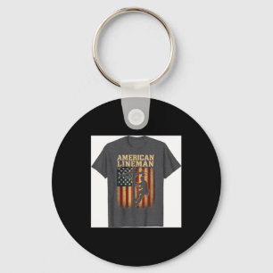 Retro Lineman American Flag Electric Cable Keychain