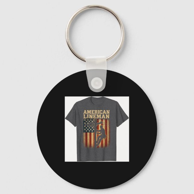Retro Lineman American Flag Electric Cable Keychain (Front)