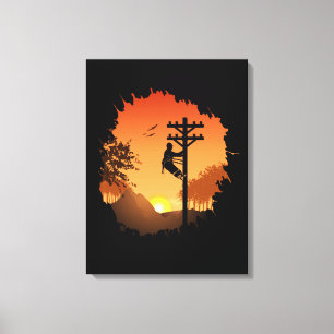 Retro Lineman Sunset Father Electric Cable Lineman Canvas Print