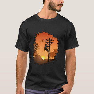 Retro Lineman Sunset Father Men Electric Cable Lin T-Shirt