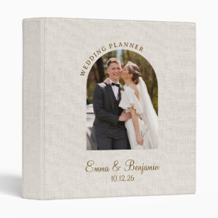 Retro Linen Personalized Bride Groom Photo Planner Binder