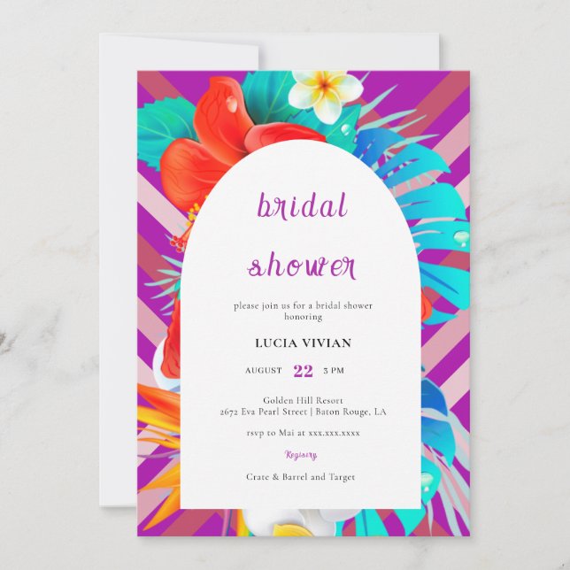 Retro Lines Tropical Magenta Fuchsia Bridal Shower Invitation (Front)