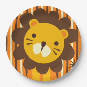 Retro Lion on Stripes Paper Plate
