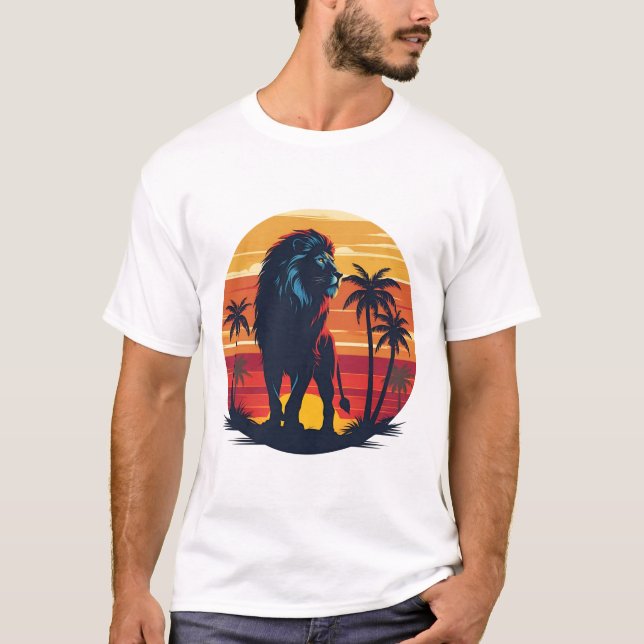 Retro Lion Sunset T-Shirt Vintage de la faune Grap (Devant)