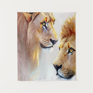 Retro Lions Art - Classic Wildlife Wall Art Tapestry