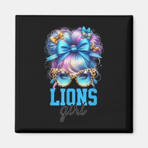 Retro Lions Girl Messy Bun Sports Fan Team Matchin Magnet