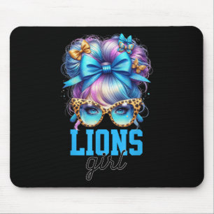 Retro Lions Girl Messy Bun Sports Fan Team Matchin Mouse Pad