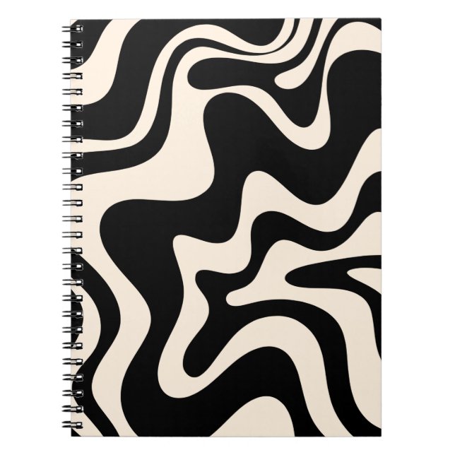 Retro Liquid Swirl Abstract Pattern Black Cream Notebook (Front)