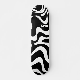 Retro Liquid Swirl Abstract Pattern Black & White  Skateboard