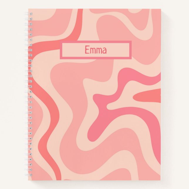 Retro Liquid Swirl Abstract Pattern Blush Pink Notebook (Front)