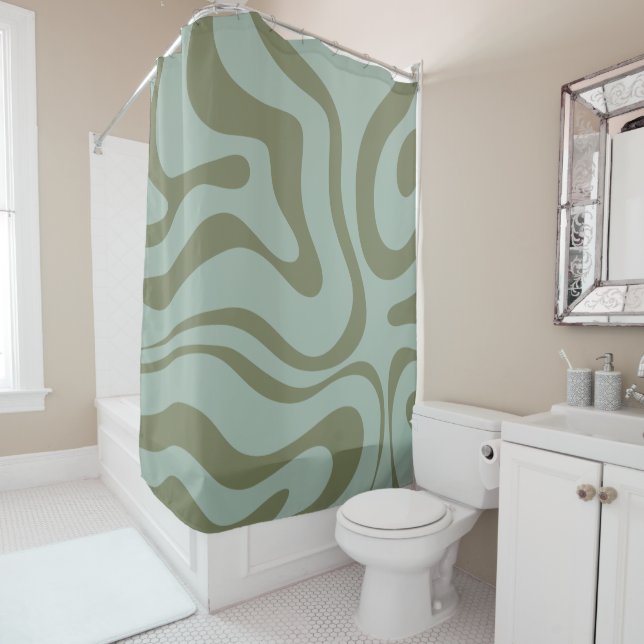 Retro Liquid Swirl Abstract Pattern Celadon Green (In Situ)