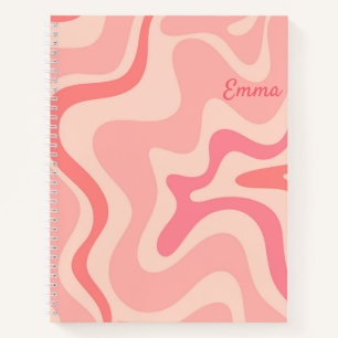 Retro Liquid Swirl Abstract Pattern in Blush Pink Notebook