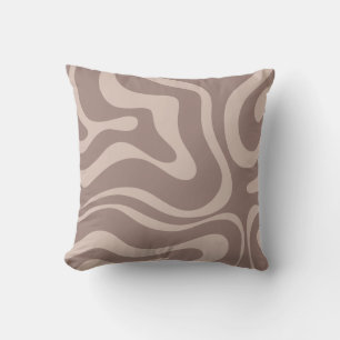 Retro Liquid Swirl Abstract Pattern in Cocoa Brown Throw Pillow