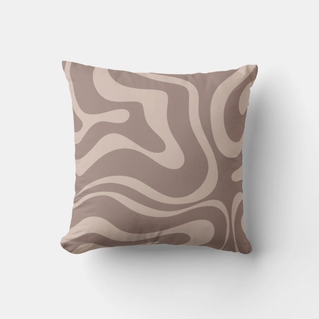Retro Liquid Swirl Abstract Pattern in Cocoa Brown Throw Pillow (Front)