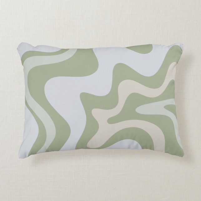 Retro Liquid Swirl Abstract Pattern in Sage Green Accent Pillow (Front)