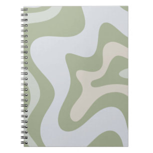 Retro Liquid Swirl Abstract Pattern in Sage Green Notebook