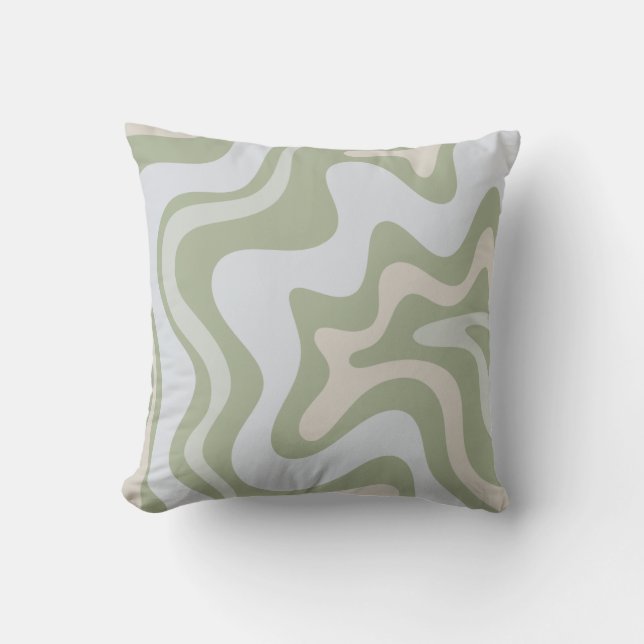 Retro Liquid Swirl Abstract Pattern in Sage Green Throw Pillow (Front)