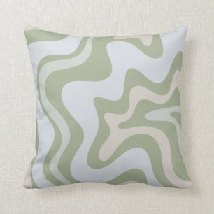 Retro Liquid Swirl Abstract Pattern in Sage Green Throw Pillow