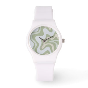 Retro Liquid Swirl Abstract Pattern in Sage Green Watch