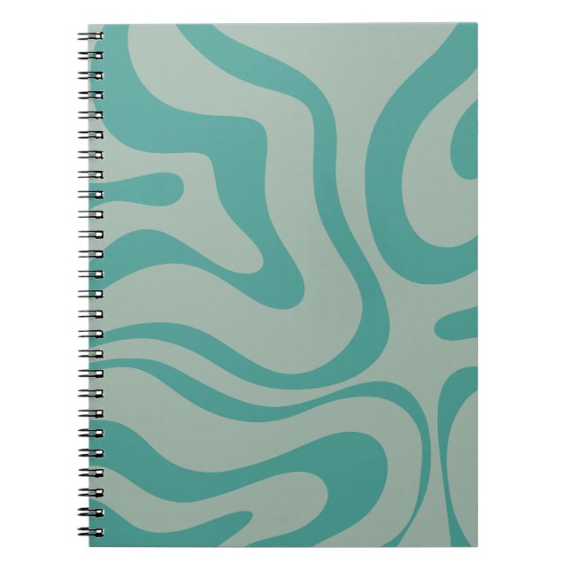 Retro Liquid Swirl Abstract Pattern Muted Teal Notebook (Front)