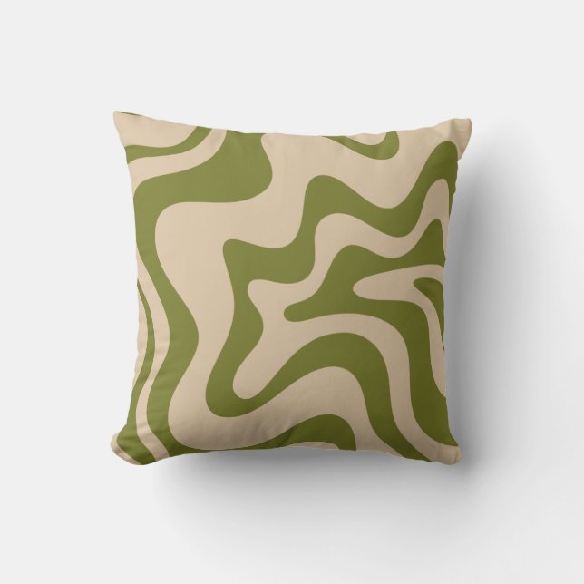 Retro Liquid Swirl Abstract Pattern Olive Green To Throw Pillow (Front)
