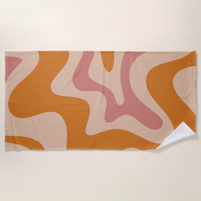 Retro Liquid Swirl Abstract Pattern Orange Pink  Beach Towel (Front)